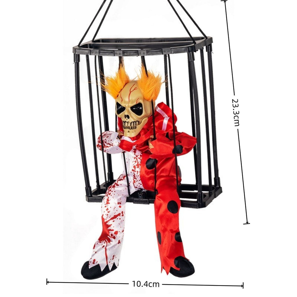 Sahpxhe Halloween Decorations Hanging Ghost Decor, Animated Shaking Caged Skeleton Prisoner with Glowing Red Eyes for Indoor Living Room Party Decor Watermelon Red