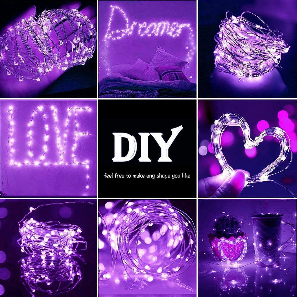 Purple Solar Fairy Lights Outdoor Waterproof, 4 Packs Each 33ft 100 LED Solar String Lights, 8 Modes Silver Wire Solar Twinkle Lights for Halloween Christmas Patio Garden