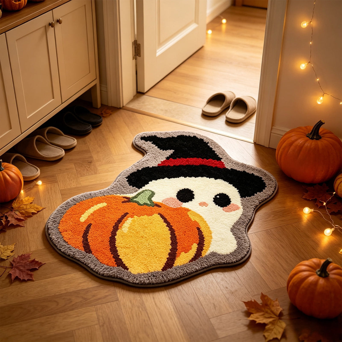 Halloween Doormat Ghost Bath Mat 23.6x15.7in Secure-Grip Absorbent Soft Faux Fur Rug for Bathroom Bedroom Living Room Decor by OVFUIZ