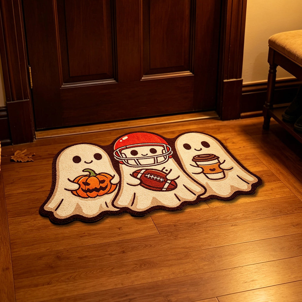 Halloween Doormat Ghost Bath Mat 23.6x15.7in Secure-Grip Absorbent Soft Faux Fur Rug for Bathroom Bedroom Living Room Decor by OVFUIZ