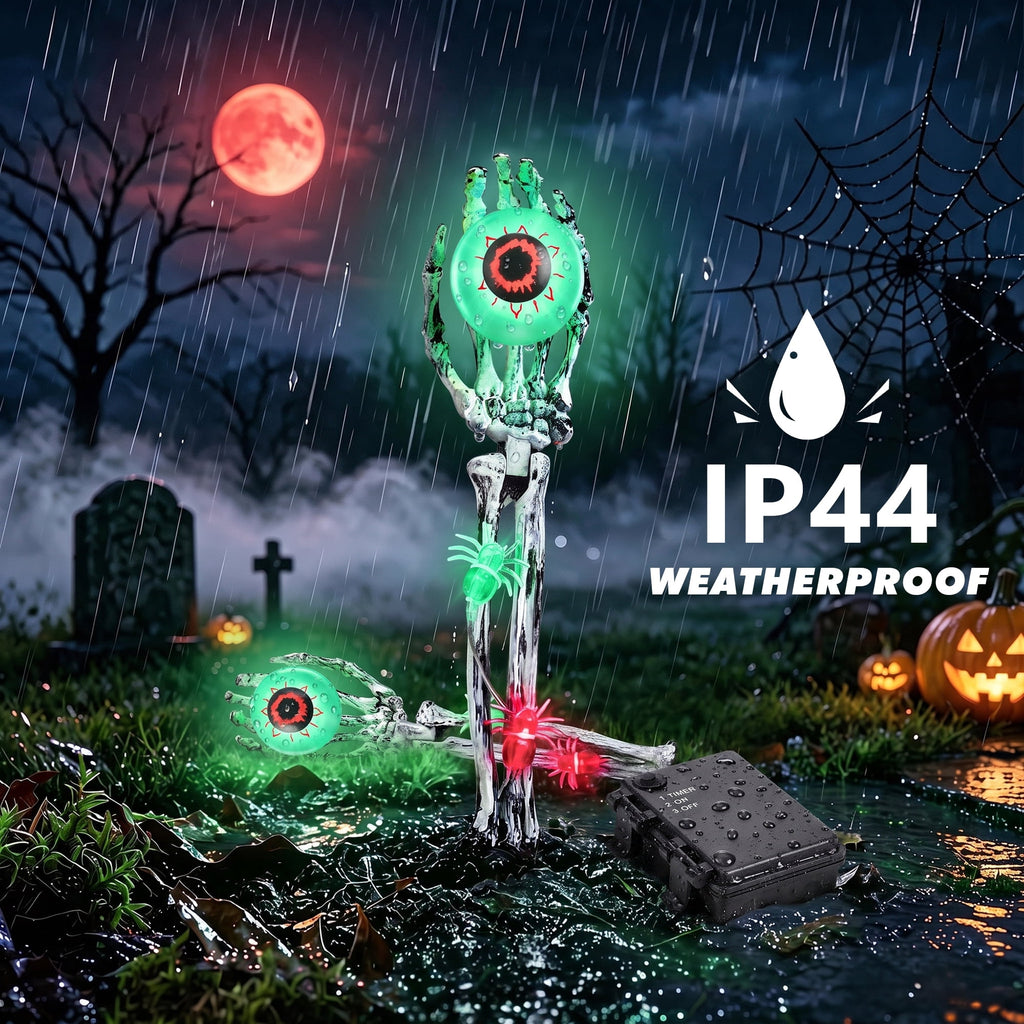 Toodour Halloween Pathway Lights Outdoor, Battery Operated Halloween Skeleton Hands with Light Up Eyeballs & Spiders, Waterproof Halloween Decor for Walkway Garden Yard Lawn, Red