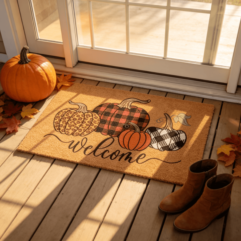 Halloween Pumpkin Welcome Door Mat, Funny Durable Non Slip Decorative Rugs for Bathroom Bedroom Kitchen Front Door