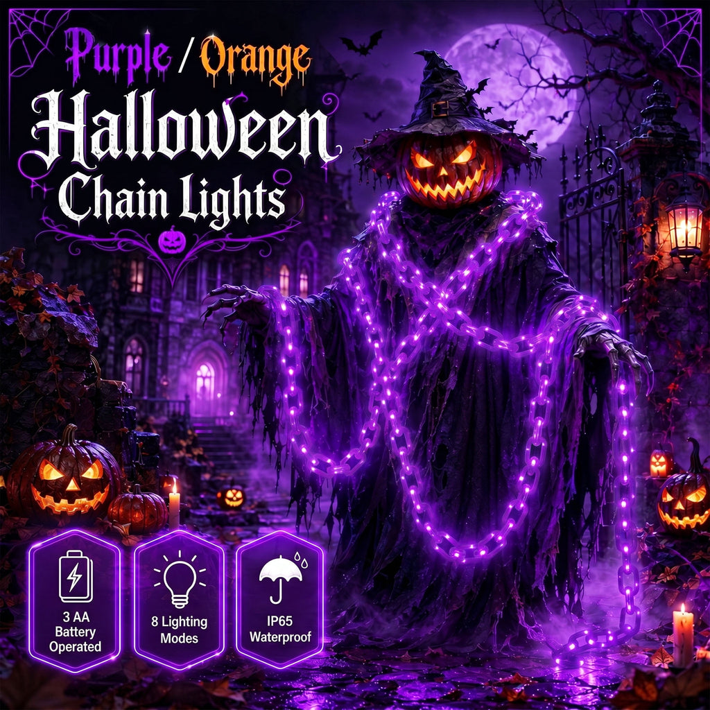 VOLIVO Halloween Chain Lights, 10FT 8 Modes Waterproof Battery Operated Halloween Decorations for Outdoor Party, Cosplay, Spooky (Purple)