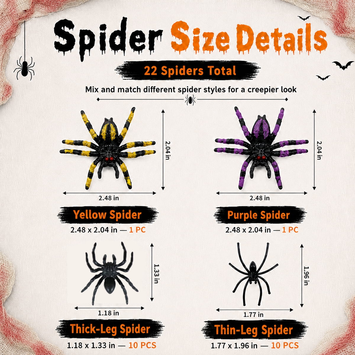 Halloween Creepy Cloth Halloween Gauz Scary Decoration with Bats Spiders Fabric Hanging Spooky Stuff for Indoor Outdoor Home Wall Haunted House Party Supplies 88Pcs Set 1