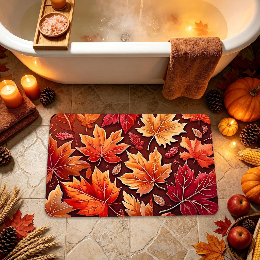 syligr Halloween Thanksgiving Doormat with Maple Leaf & Pumpkin Patterns - Non-Slip Floor Mat for Entryway, Kitchen, Porch, Fall Harvest Decor Rug with Anti-Fatigue Backing, Gift for Thanksgiving