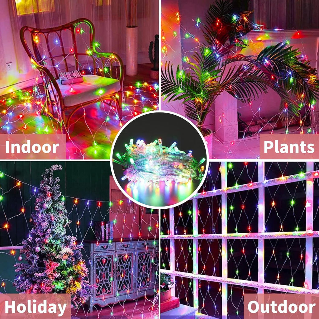 DAYBETTER Christmas Net Lights Outdoor, Warm White Waterproof Mesh Fairy String Lights, 12ft*5ft 360 LED with 8 Modes Plug in, for Bushes Garden Party Decoration