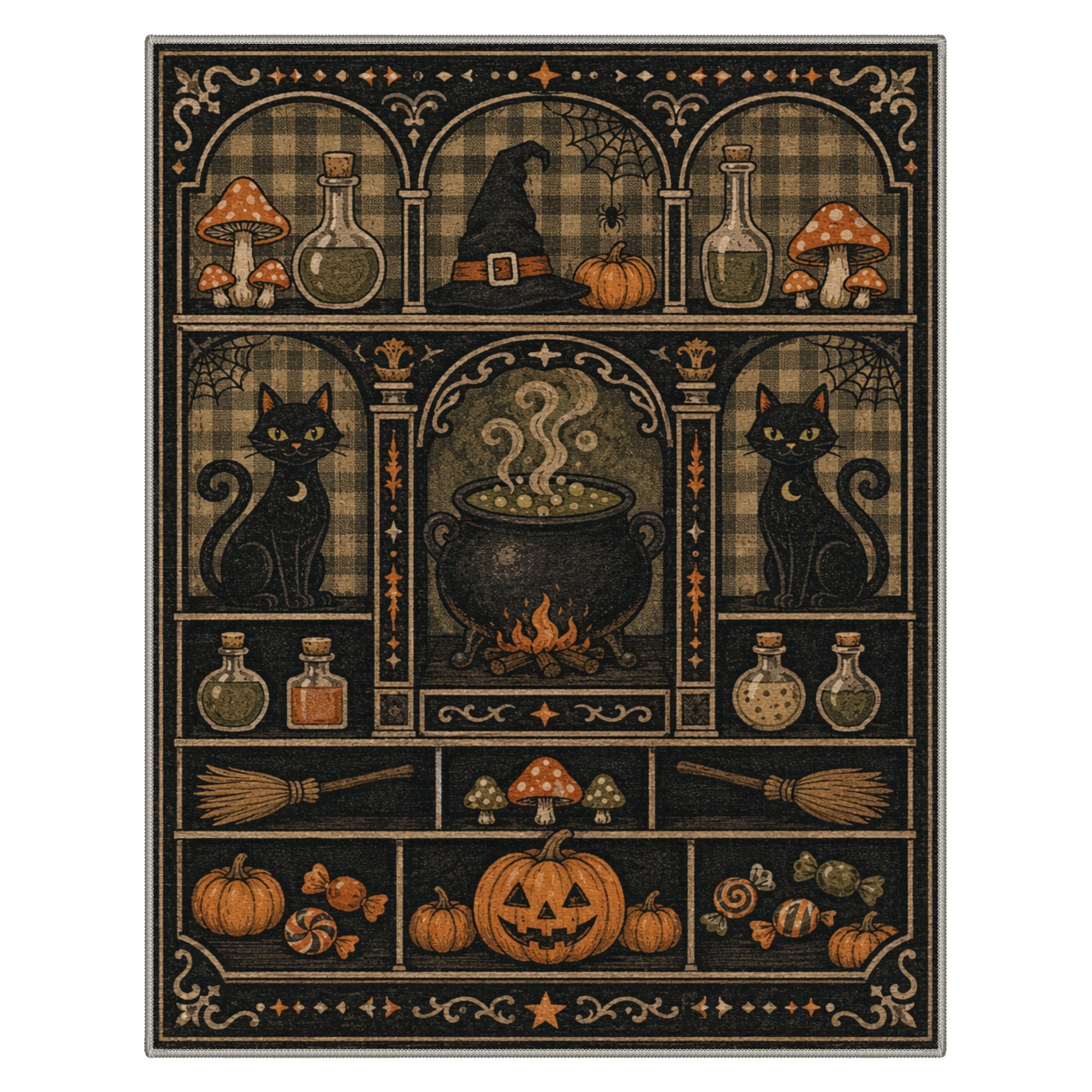 GENIMO 2'x3' Halloween Doormat, Washable Non Slip Soft Whimsical Cat Outdoor Door Mat for Front Door Covered Porch Patio Entryway, Rustic Black