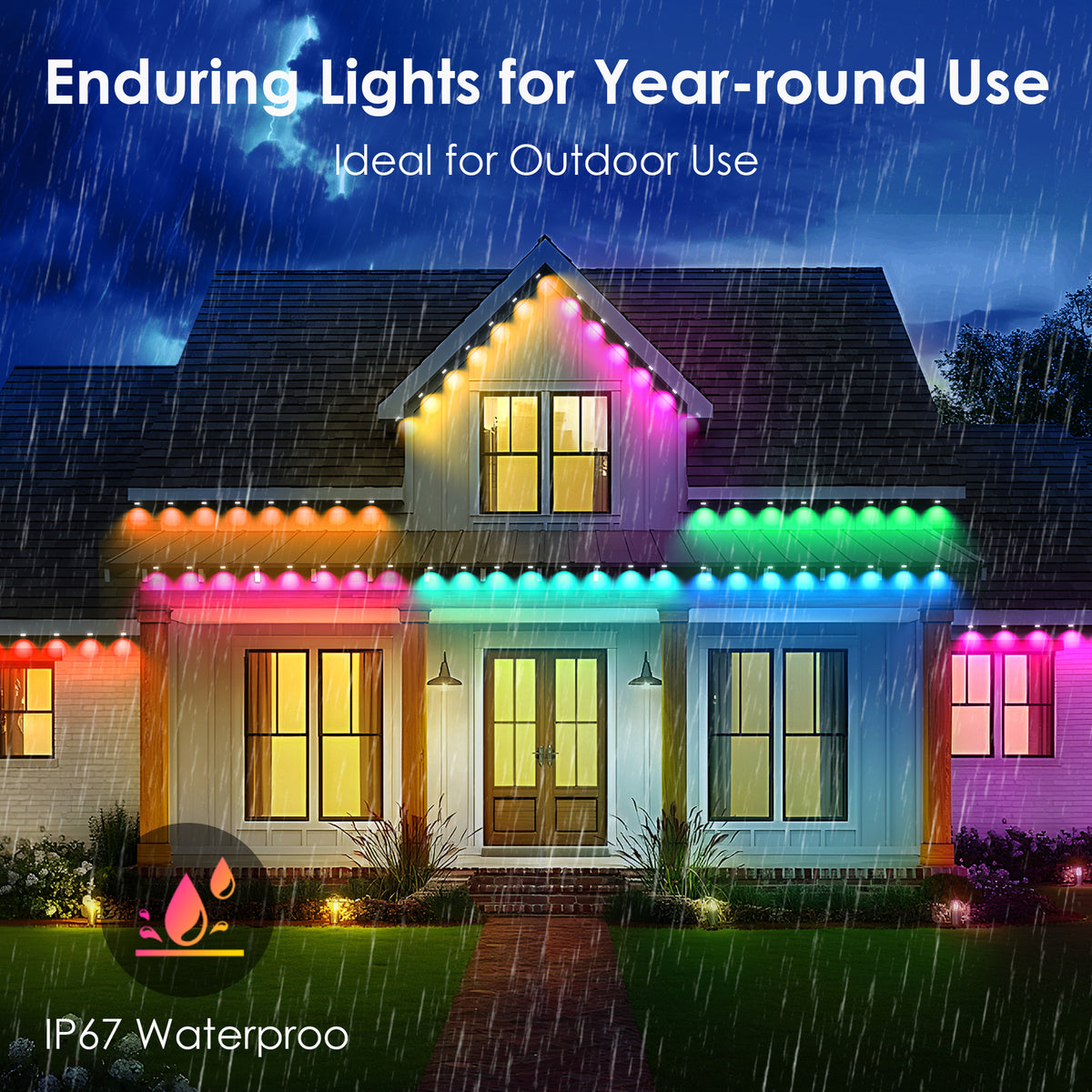 VIPLIKE Outdoor Lights, 100ft Permanent LED Lights, IP67 Waterproof, Patio, Garden, Holiday Decor
