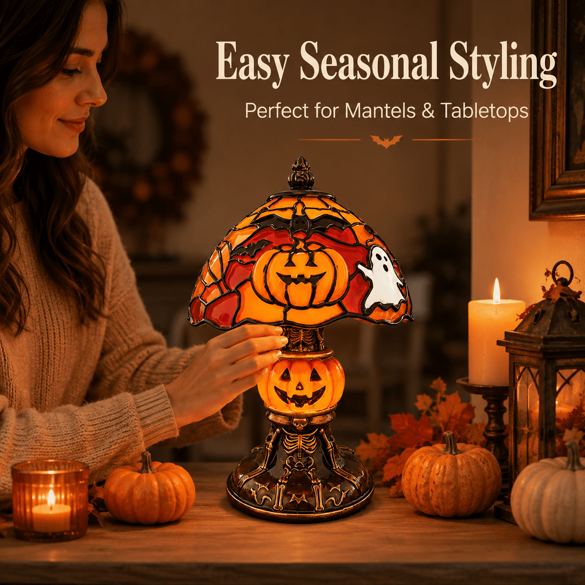 Diceymbol Halloween Decorations and Fall Decor, Halloween Venue Decoration Ghost Props LED Illuminated Ghost Decorations for Tabletop, Mantel, Shelf Indoor Outdoor 9.05 inch