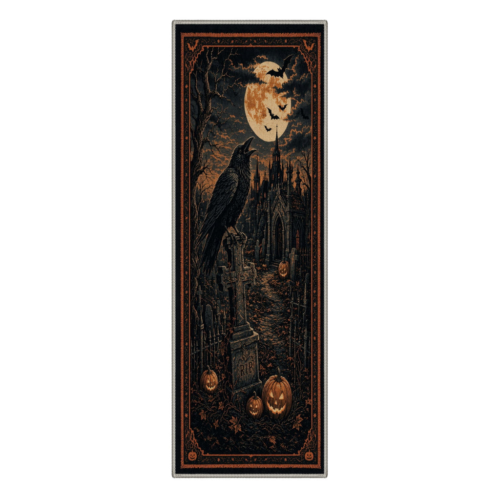 GENIMO 2'x7' Halloween Runner Rug, Washable Non Slip Soft Gothic Raven Indoor Outdoor Hallway Runner for Porch Patio Kitchen Entryway, Rust Orange