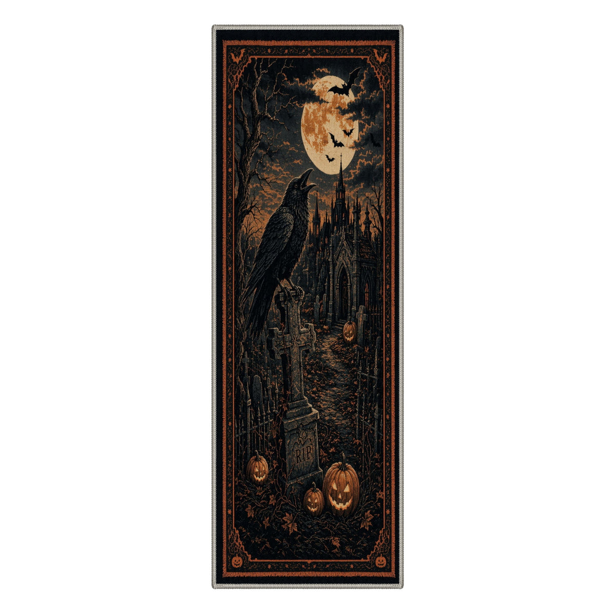 GENIMO 2'x7' Halloween Runner Rug, Washable Non Slip Soft Gothic Raven Indoor Outdoor Hallway Runner for Porch Patio Kitchen Entryway, Rust Orange