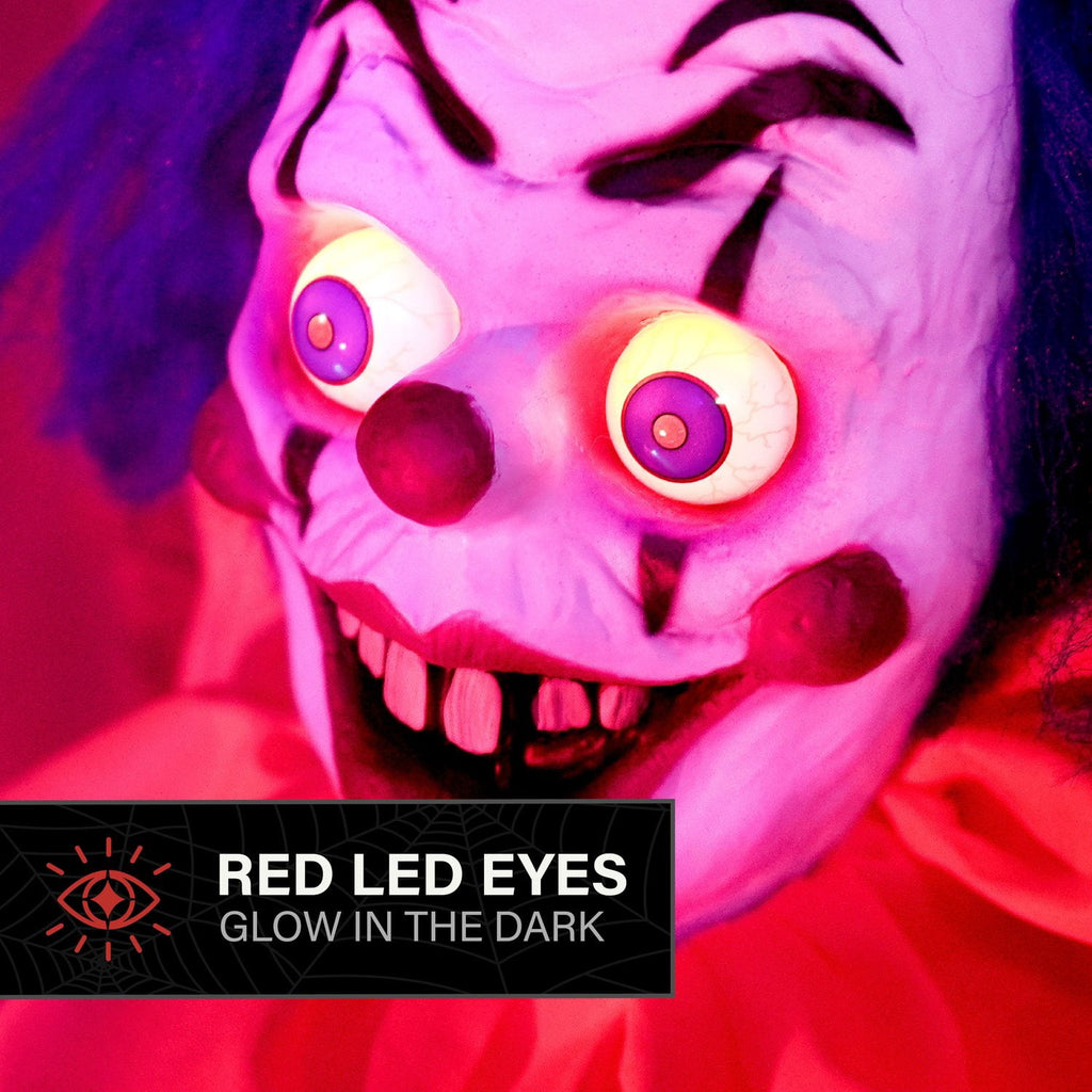 Animated Clown Halloween Animatronic with Red Eyes & Twisting Head, 5.3-Ft, by Haunted Hill Farm