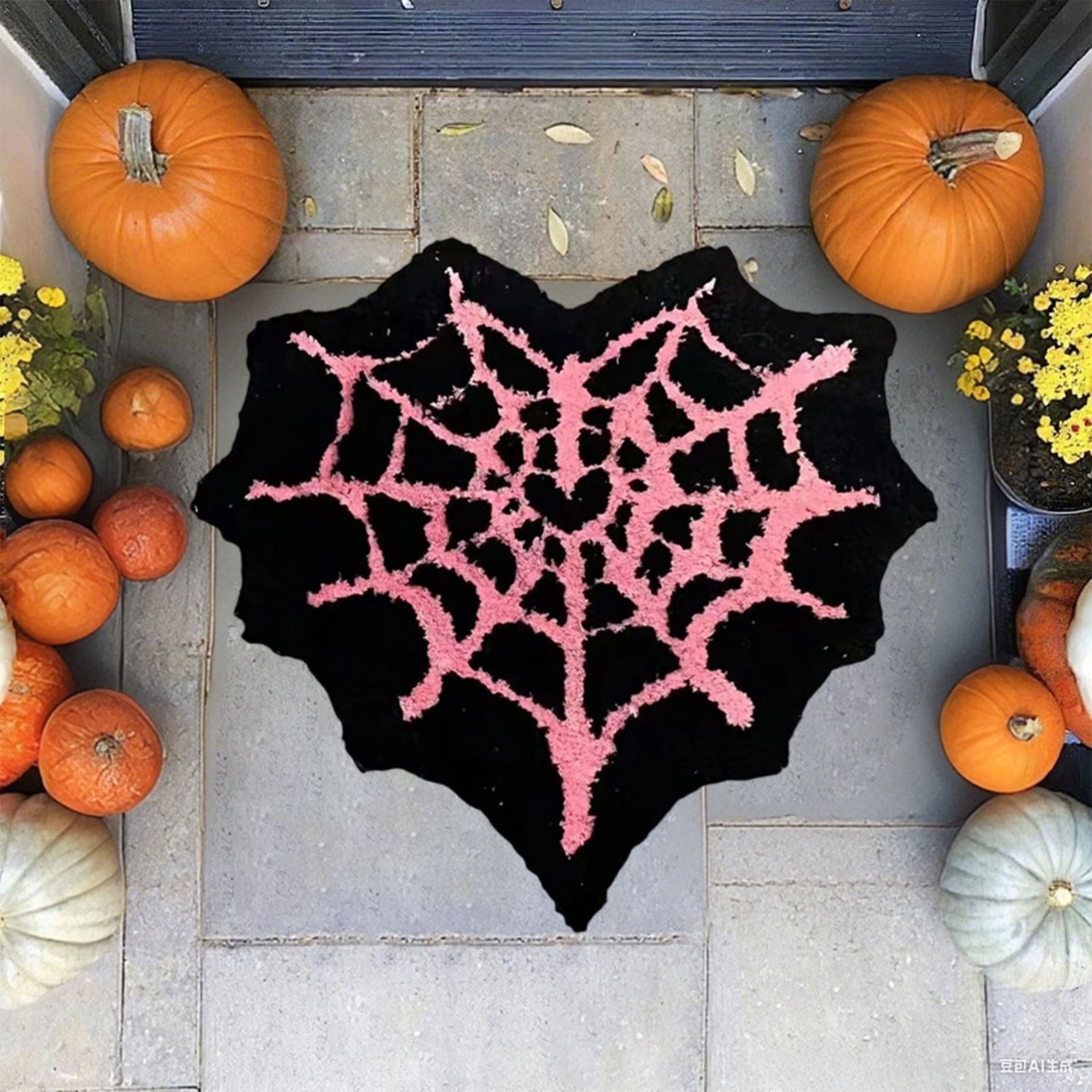 LHNFT Halloween Spider Web Bath Mat, Spooky Halloween Bathroom Rugs, High-Pile Soft Flocking Cool Rugs for Bedroom, Gothic Rug Gothic Home Decor, Black&Hot Pink, 20x32 Inch