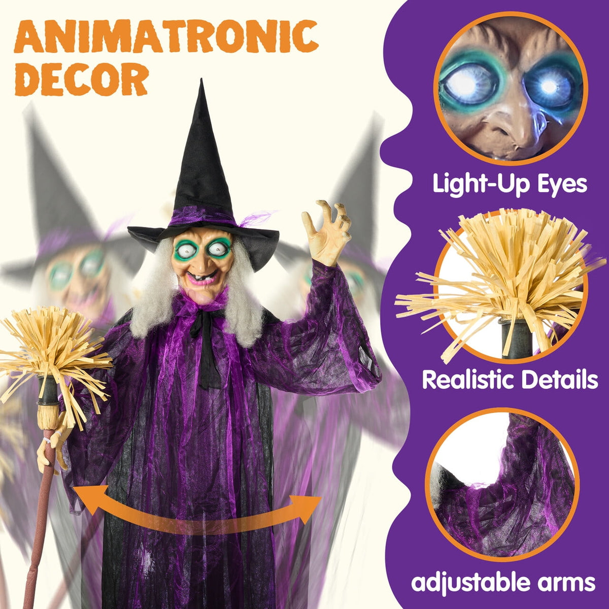 Joyfy 62"Halloween Standing Hunchback Witch with Light, Animatronics Large Halloween Decorations Outdoor, Radar Motion Activated with Creepy Sound & Eyes and Moving Head for Yard Garden Haunted Hous