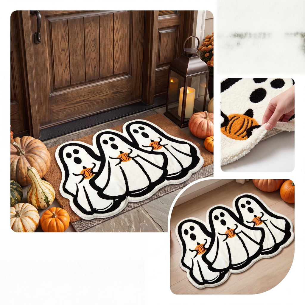 Halloween Doormat Ghost Bath Mat 23.6x15.7in Secure-Grip Absorbent Soft Faux Fur Rug for Bathroom Bedroom Living Room Decor by OVFUIZ