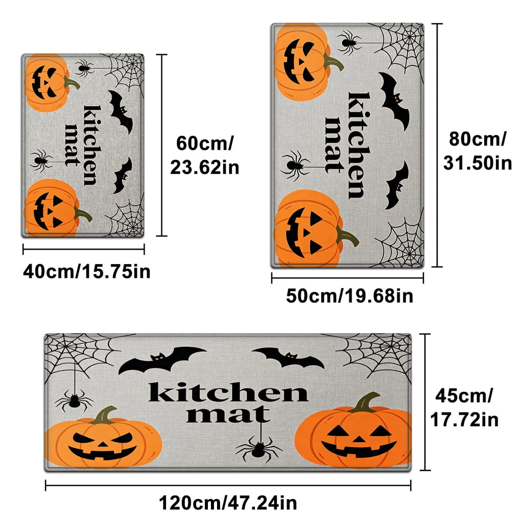 YIMEIS Halloween Pumpkin Lanterns 3Pcs Flannel Mat and Kitchen Rugs Set,Soft Non-slip,Perfect for Home Bathroom