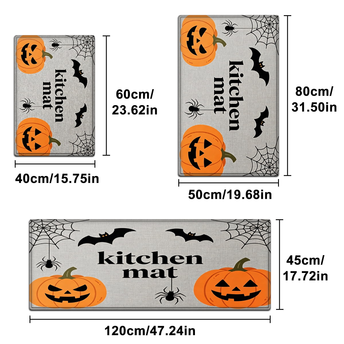 YIMEIS Halloween Pumpkin Lanterns 3Pcs Flannel Mat and Kitchen Rugs Set,Soft Non-slip,Perfect for Home Bathroom