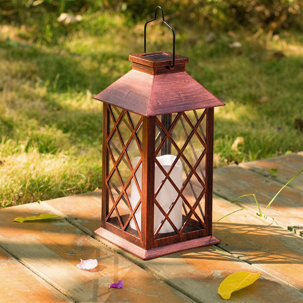 YIMWNYI Outdoor Solar Hanging Lantern with Metal Decor, LED Garden Light for Patio and Yard, Auto On/Off, IP55 Waterproof