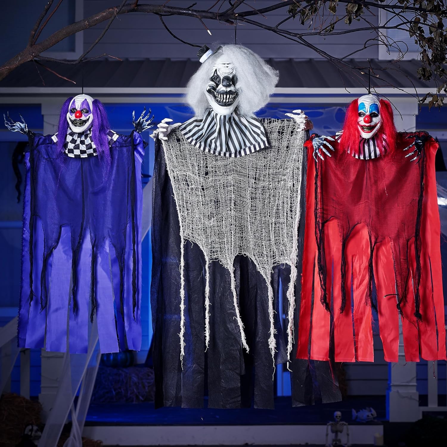 Joyfy 65" Halloween Hanging Scary Clown Decorations with Chain, with LED Lights Talking Animatronics Decor Outdoor Indoor for Haunted House Lawn Yard Patio