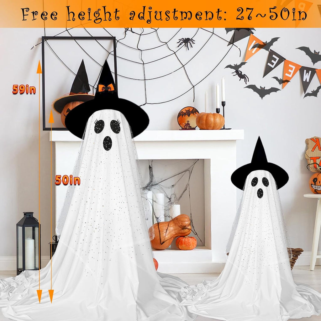 2-Pack Halloween Decorations Outdoor, Halloween Party Decorations Indoor, Ghost Decorations with Remote Control String Lights, Halloween Ghost Lights Suitable for Porch, Courtyard, Garden, Lawn