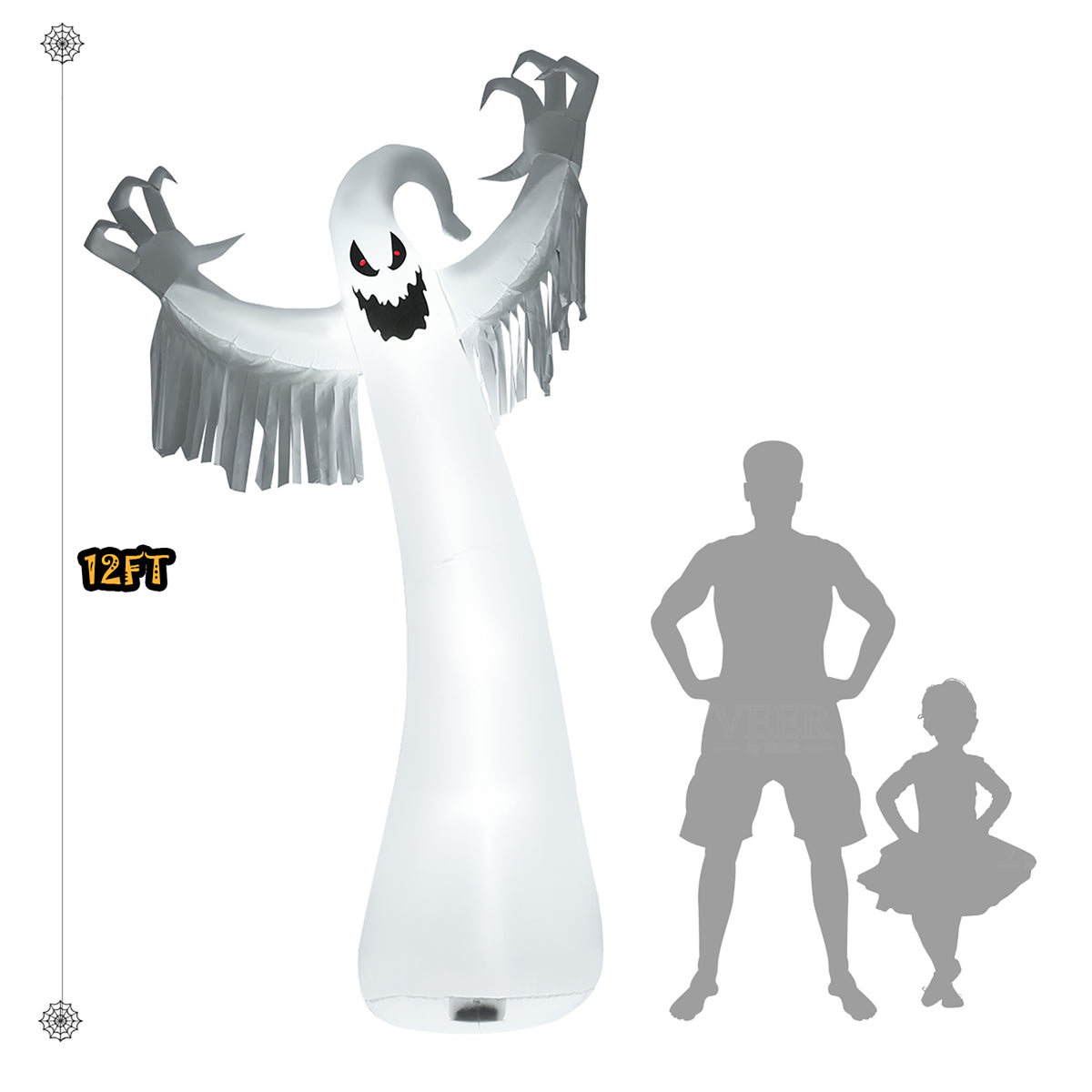 Costway 12ft Inflatable Halloween Blow Up Ghost Decoration w/ Built-in LED Light