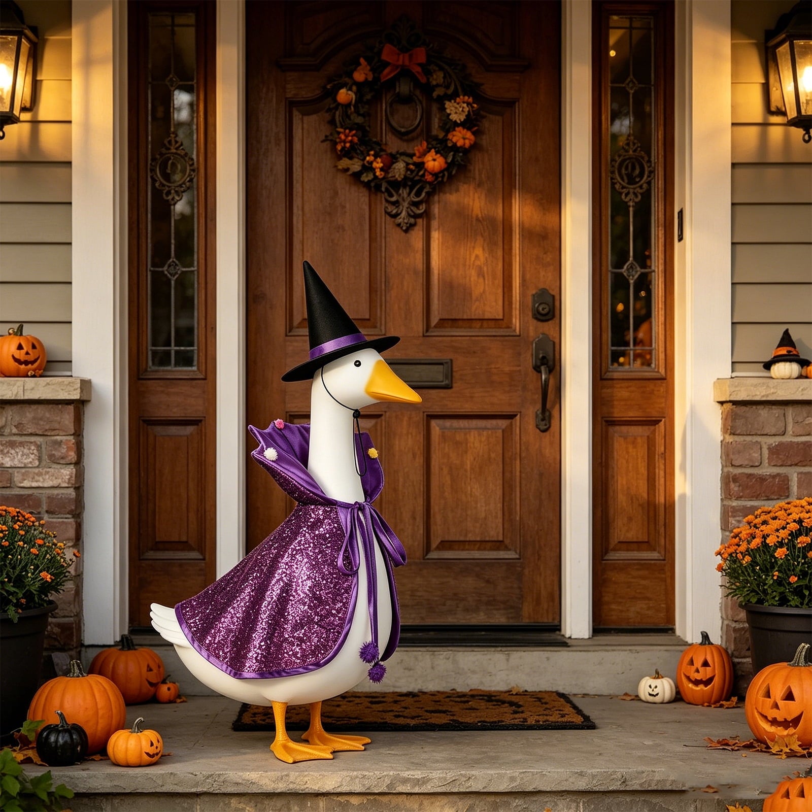 Bat Witch Hat Spiderweb Halloween Goose Clothes Fit 17/23In Cement Plastic Lawn Goose, Stylish Full Set for Outdoor Yard Patio Garden Seasonal Halloween Home Ornamental Arrangement