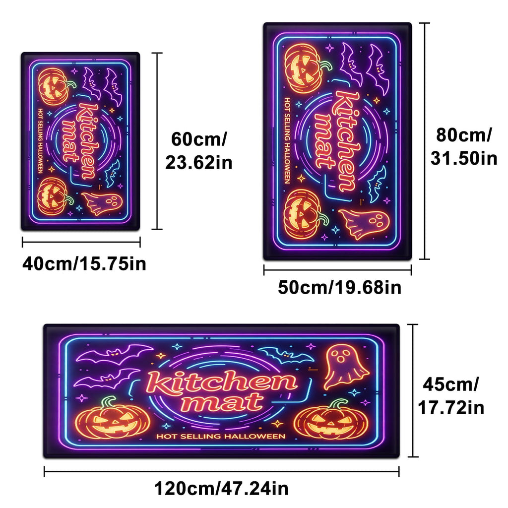 YIMEIS Halloween Neon Pumpkin Lanterns 3Pcs Flannel Mat & Kitchen Rugs Set,Soft Non-slip,16''×24'' 20''×30'' 17''×47'' Inches,for Entryway Bathroom