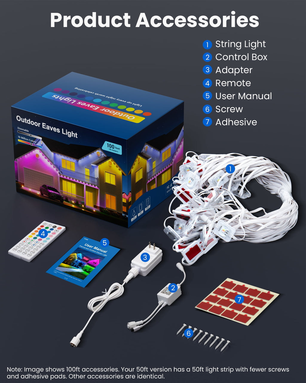 DAYBETTER 200ft Permanent Outdoor Lights, RGB Eaves String Lights with 100LED, Remote/APP Control, IP65 Waterproof, for Garden Halloween Christmas Party Decorations