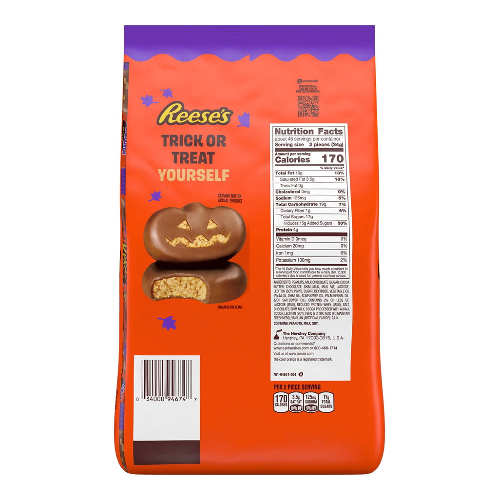 Reese's Milk Chocolate Snack Size Peanut Butter Cups Halloween Candy, Bulk Bag 54 oz, 90 Pieces