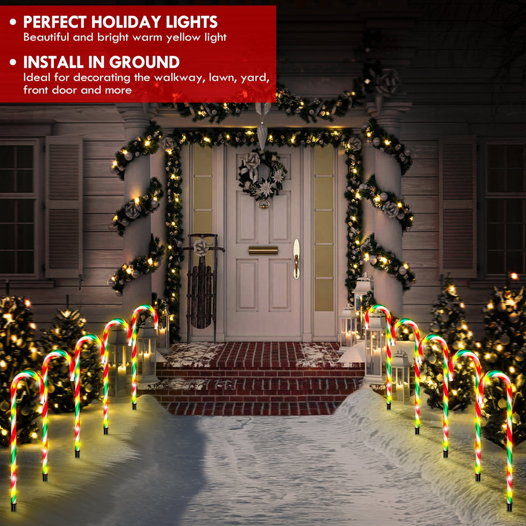 Christmas Candy Cane Lights 21” 10 Pack 8 Lighting Modes Flickering Candy Cane Pathway Marker Outdoor Indoor Waterproof UL Listed Christmas Lighting Decoration Light
