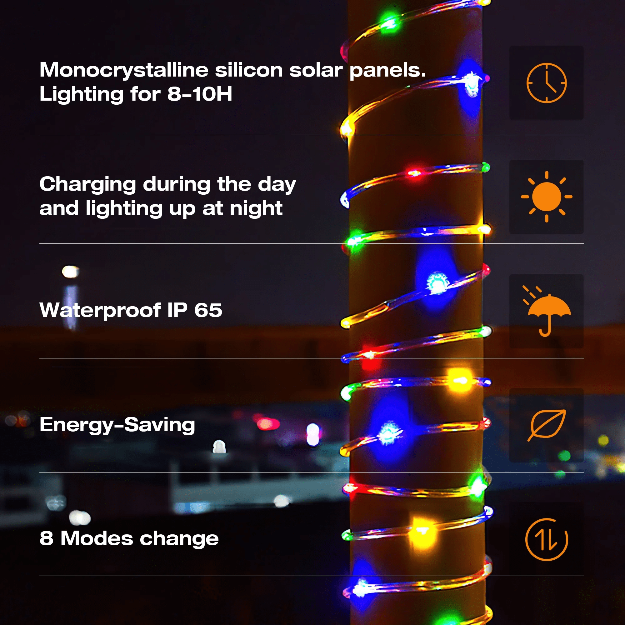 DAYBETTER Solar Outdoor Rope Lights, 33Ft Multi-color Waterproof Lights with 100 LEDs for Outside Tree Fence Yard Christmas Lighting Decoration