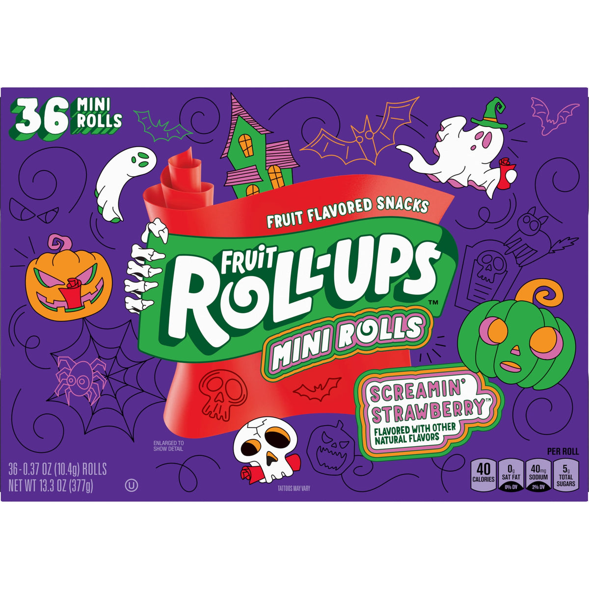 Fruit Roll-Ups Mini Rolls, Screamin' Strawberry Fruit Flavored Snacks, 36 Ct, 13.3 oz