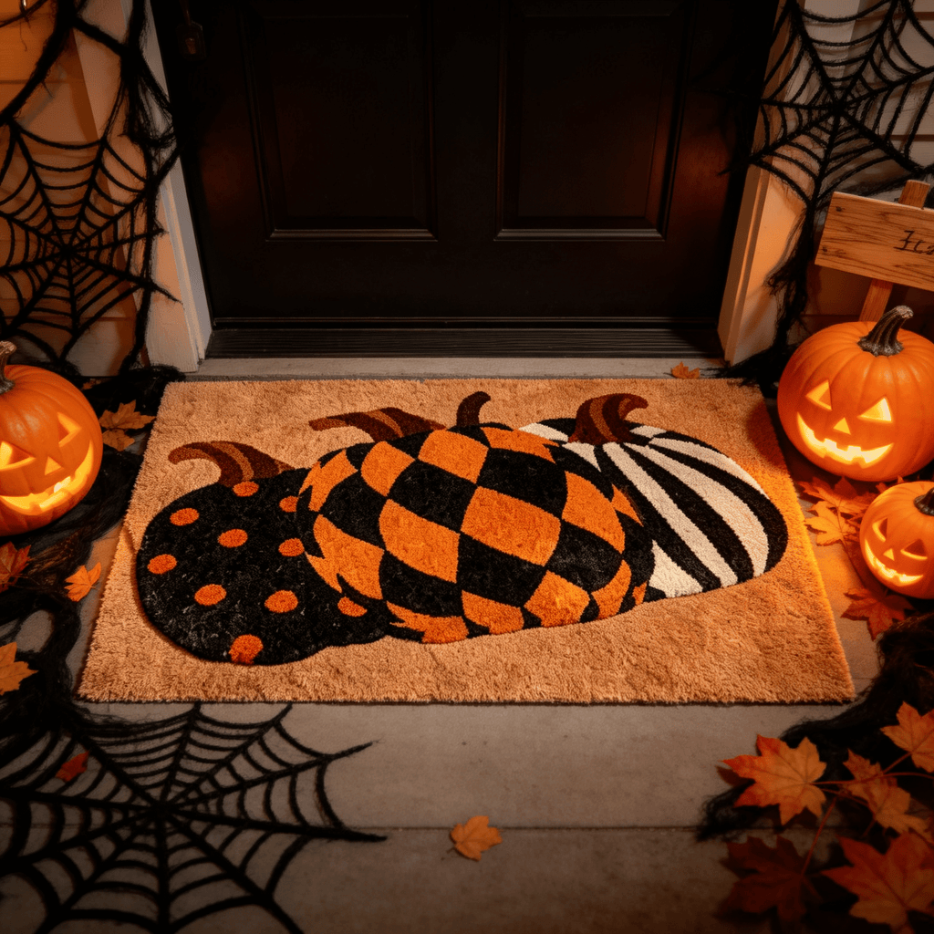 Halloween Pumpkin Welcome Door Mat, Funny Durable Non Slip Decorative Rugs for Bathroom Bedroom Kitchen Front Door