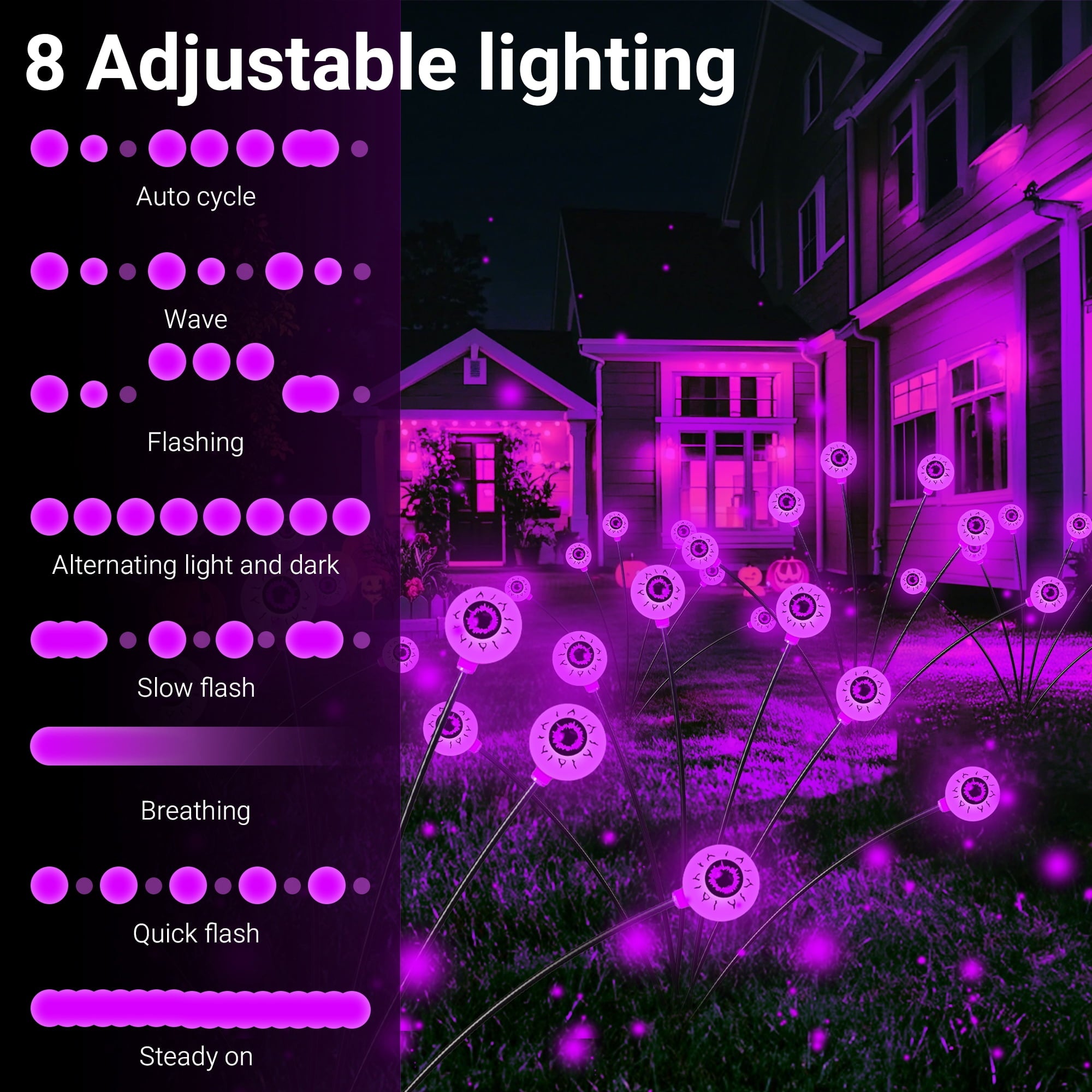 DAYBETTER 4 Pack Solar LED Eyeball Swaying Firefly Lights, 8 Lighting Modes, Waterproof, for Lawn