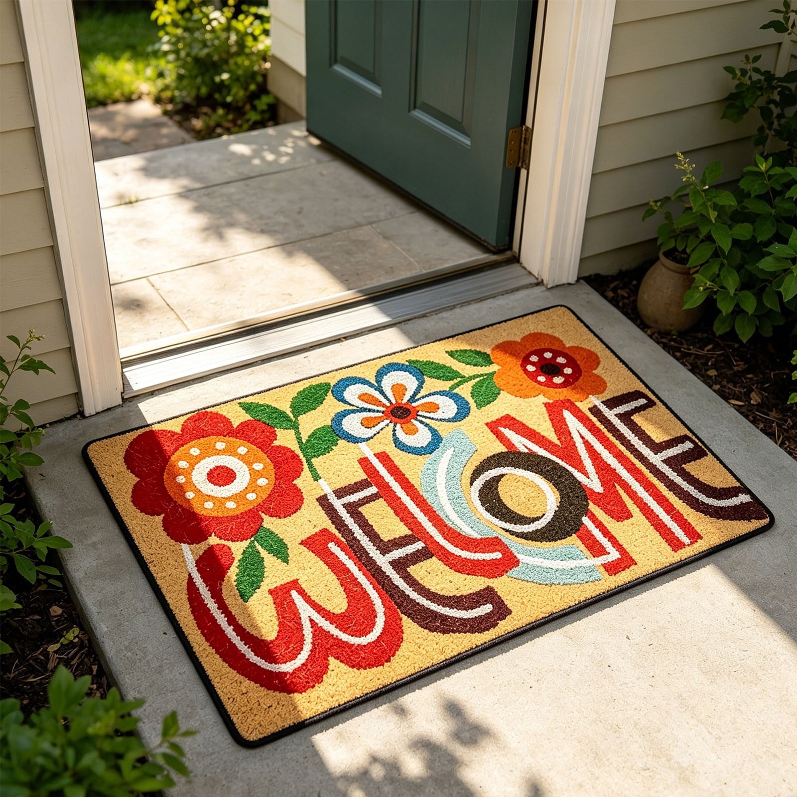 Front Door Mat Indoor Outdoor Entrance Rug, Semicircular Entrance Mat, Half Round Waterproo Non-Slip Durable Rubber Doormat for Garage, Patio, 29.5 inch