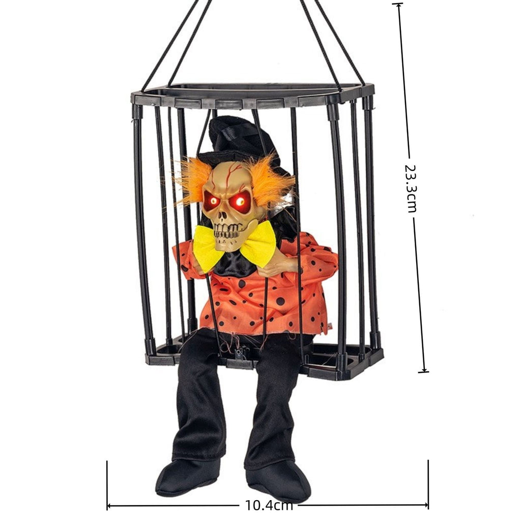 XIA0LE Halloween Hanging Caged Skeleton Prisoner Decoration, Animated Shaking Scary Ghost With Motion Sensor & Sound, Glowing Red Eyes Activated For Indoor Outdoor Party Decor (C)