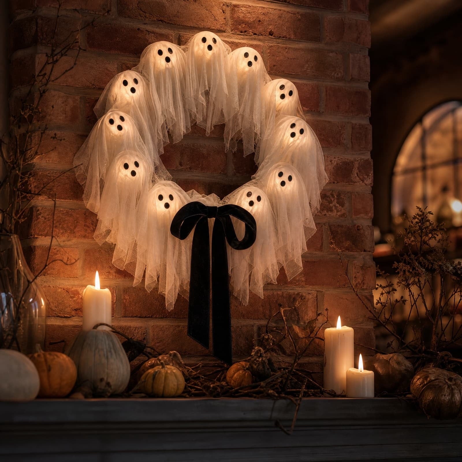 Gcvizuso Halloween Wreath with LED Light String, Purple Rose Black Crow Oval Spooky Twig Wreath for Front Door Window Fireplace Decor