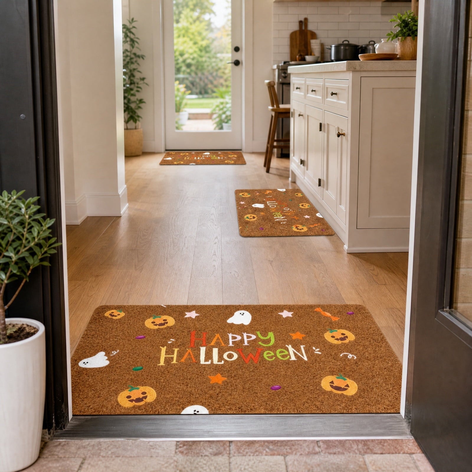 Halloween Doormat Vintage Retro Style Mat 23.6x15.7in Secure-Grip Absorbent Coir Look Entryway Rug for Front Porch Indoor Outdoor Decor by OVFUIZ