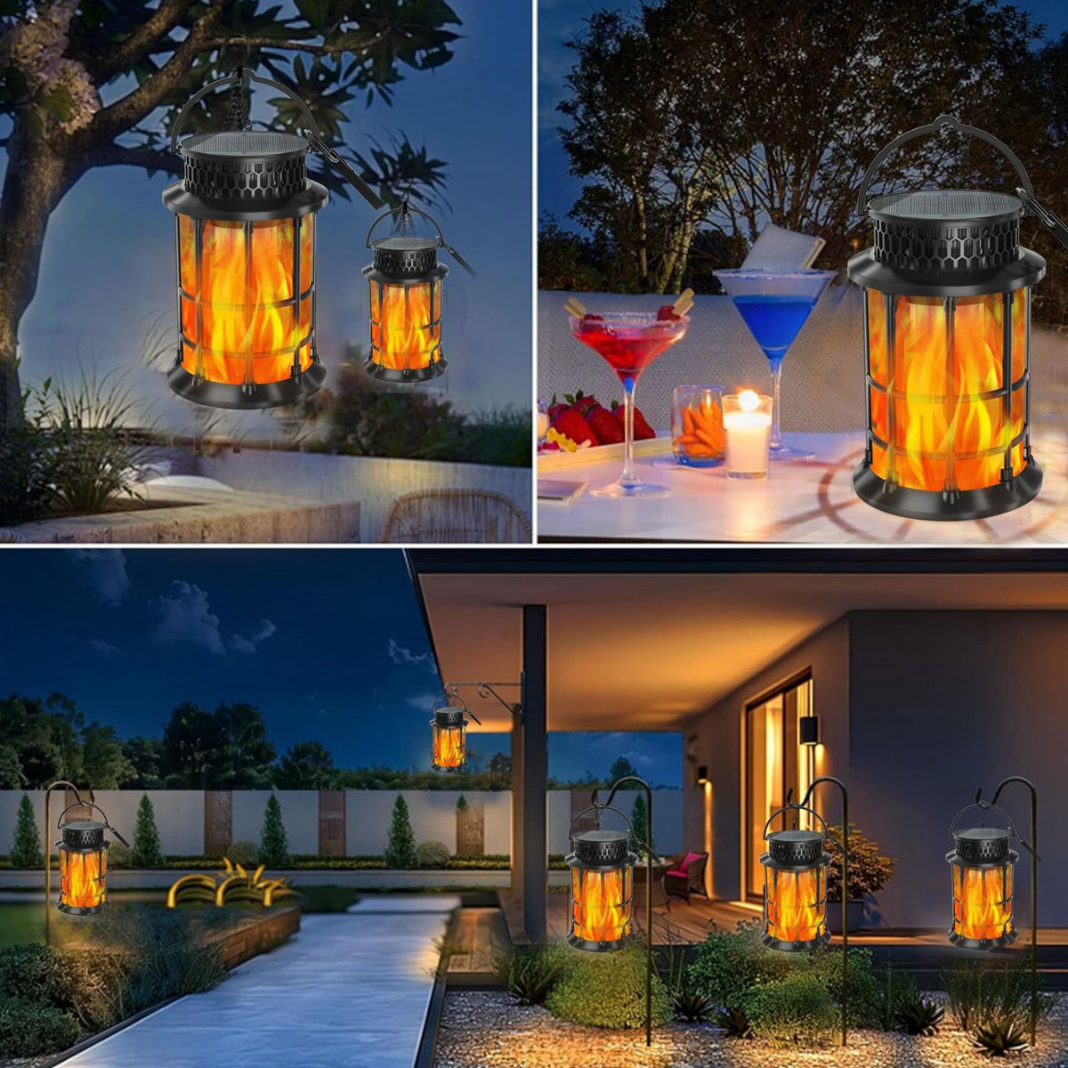 BinKFF Solar Lanterns Outdoor Lights, Upgraded Flickering Flames Hanging Solar Lights for Outside, Solar Powered Lantern Waterproof, Lanterns Decorative for Yard Patio Garden Decor