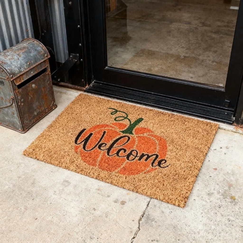 Jinswick Pumpkin Welcome Doormat Fall Indoor Outdoor Entrance Home Front Porch Rugs Halloween Housewarming Greetings Gift Decoration Supplies 20 x 32 Inches