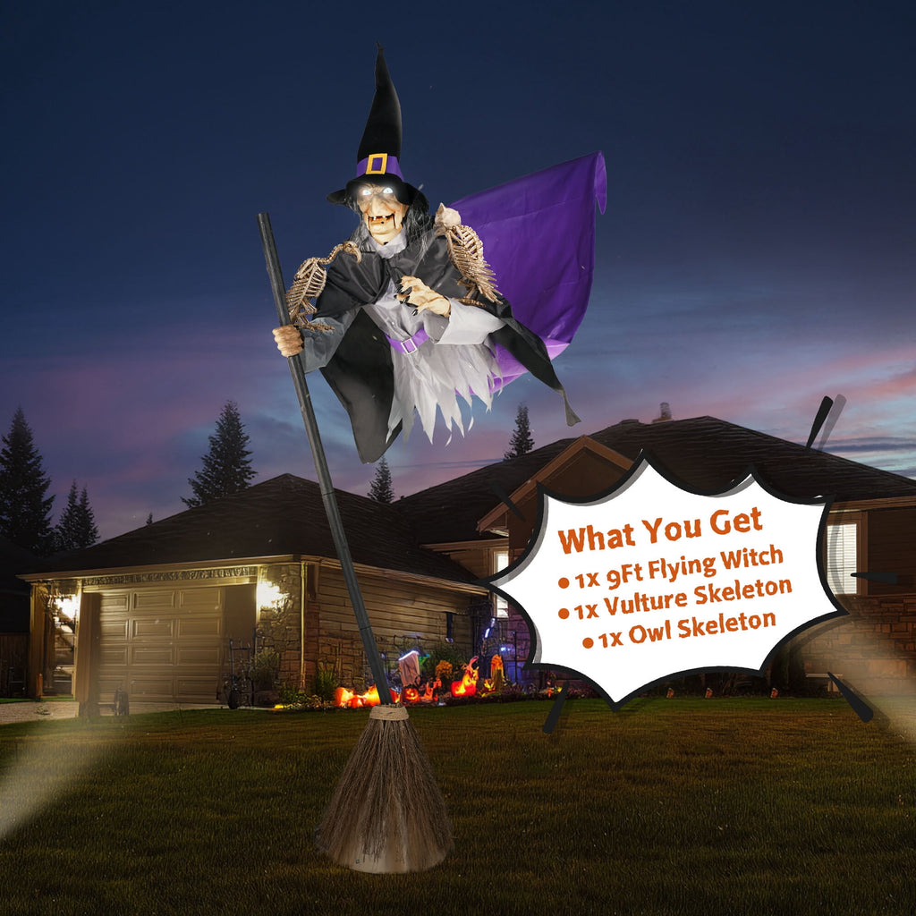 Yescom 9ft Flying Witch with Vulture & Owl Skeleton Halloween Outdoor Décor 2026