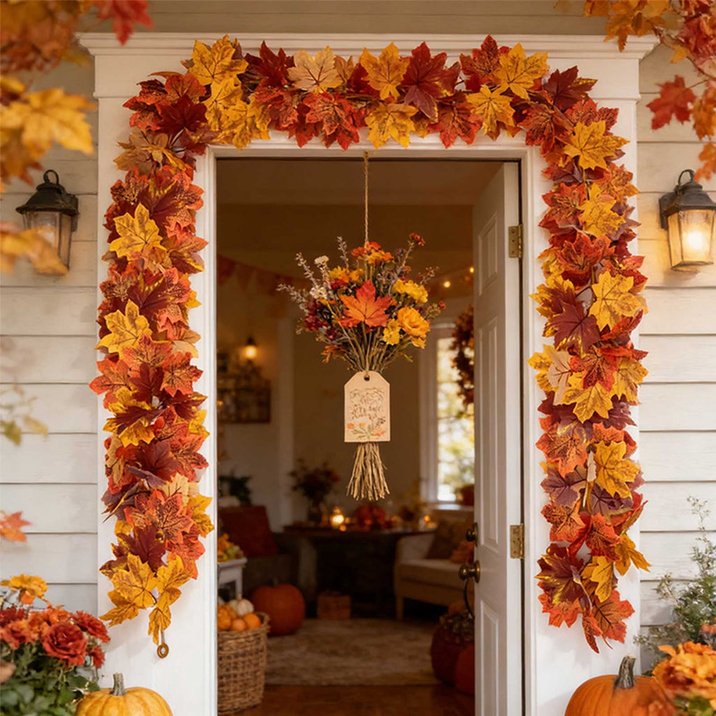 WKSCLPAI Halloween Maple Leaf Garland, Fall Vine Wreaths for Autumn Festivities Decor,Seasonal Garlands for Home,Halloween & Fall Decorations
