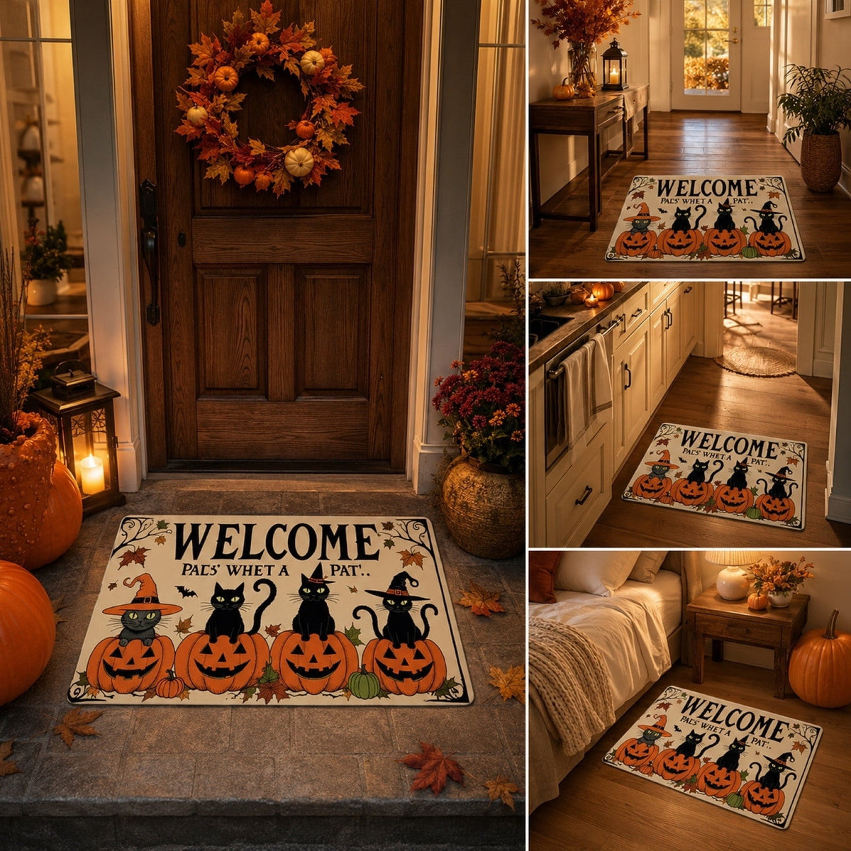 OutmaxHome Halloween Theme Cute Ghost Print Doormat, 15.8x23.6 Inch Non-Slip Absorbent Mat, Easy to Clean, for Front Door, Porch, Farmhouse
