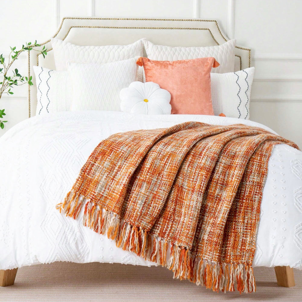 Orange Throw Blanket for Couch,Decorative Fall Blanket,Halloween Throws for Home Decor,50"x60"