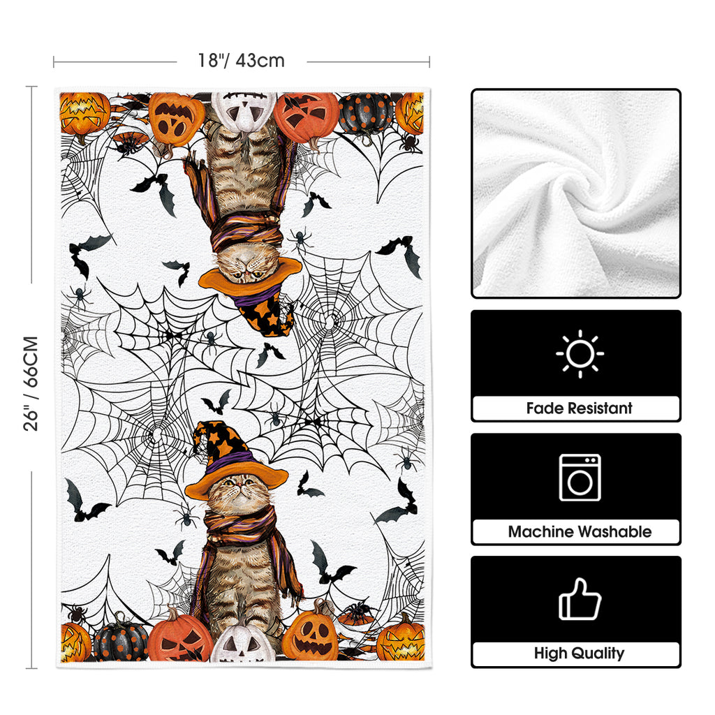 Sm:)e Spider Web Jack-O'-Lantern Pumpkin Cat Happy Halloween Kitchen Towels Dish Towels 18x26 Inch Set of 2