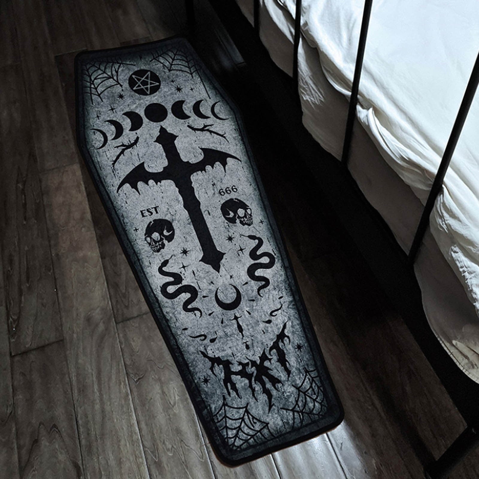 Halloween Coffin Rug - 4.3x1.6 Ft Goth Bath Mat, Non- Indoor Carpet for Living Room, Bedroom & Bathroom, Dark Gothic Decor for Spooky Home Parties