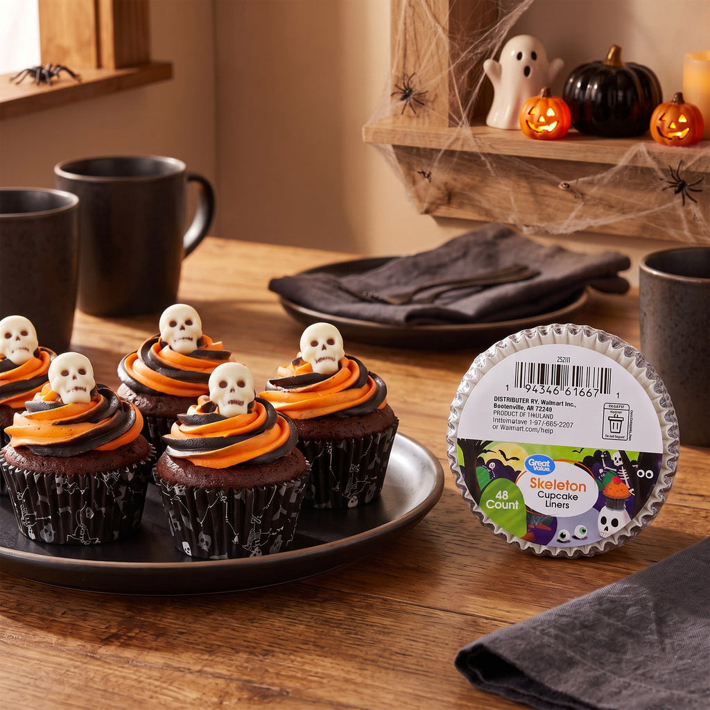 Great Value Skeleton Cupcake Liners, 48 Count