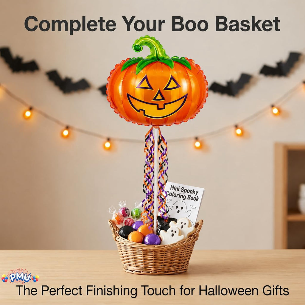 PMU Halloween Pre-Inflated Balloons "Whimsical Pumpkin" 9 Inch Air-Filled Pre-inflated with a Cup and a Stick (1/Pkg) Pkg/1