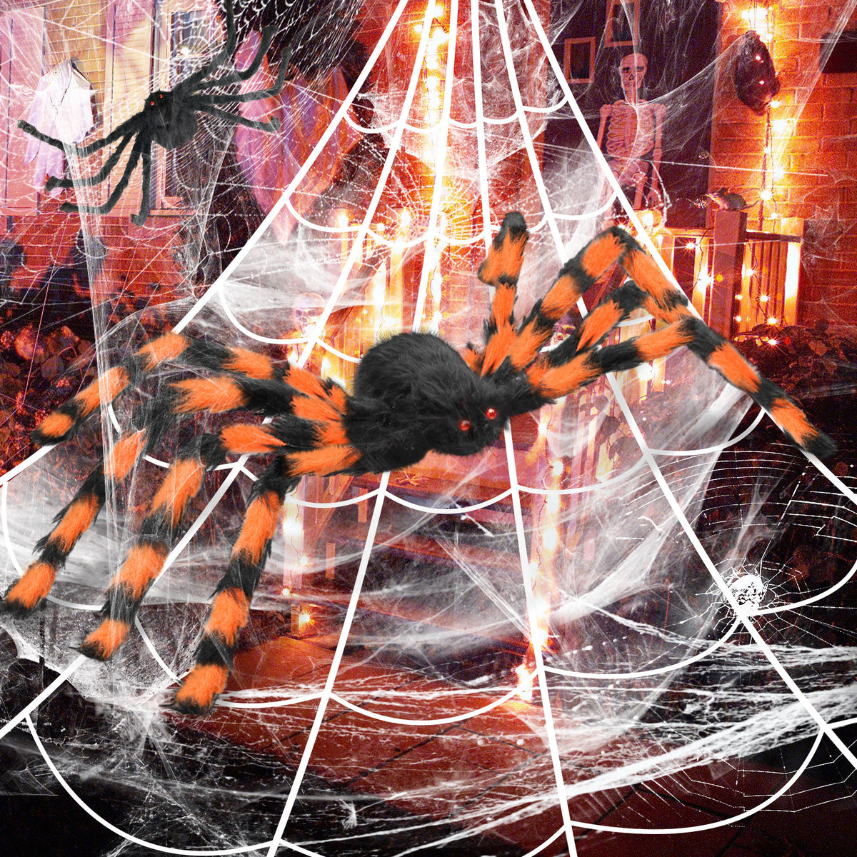 Innens 11.8ft Halloween 144 LED Purple Spider Web Lights with 35" Giant Spider Light up Cobweb Halloween Decorations for Indoor Ourdoor Garden Yard Home Patio (Black, 1Pc)