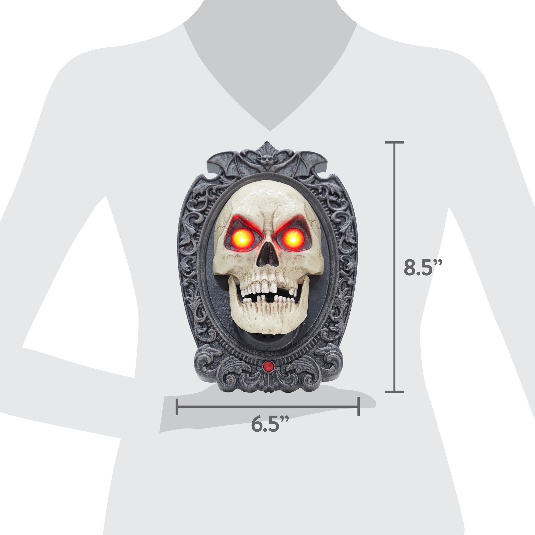Light-Up Skeleton Doorbell Decoration, Gray and White, 9", Halloween by Way To Celebrate
